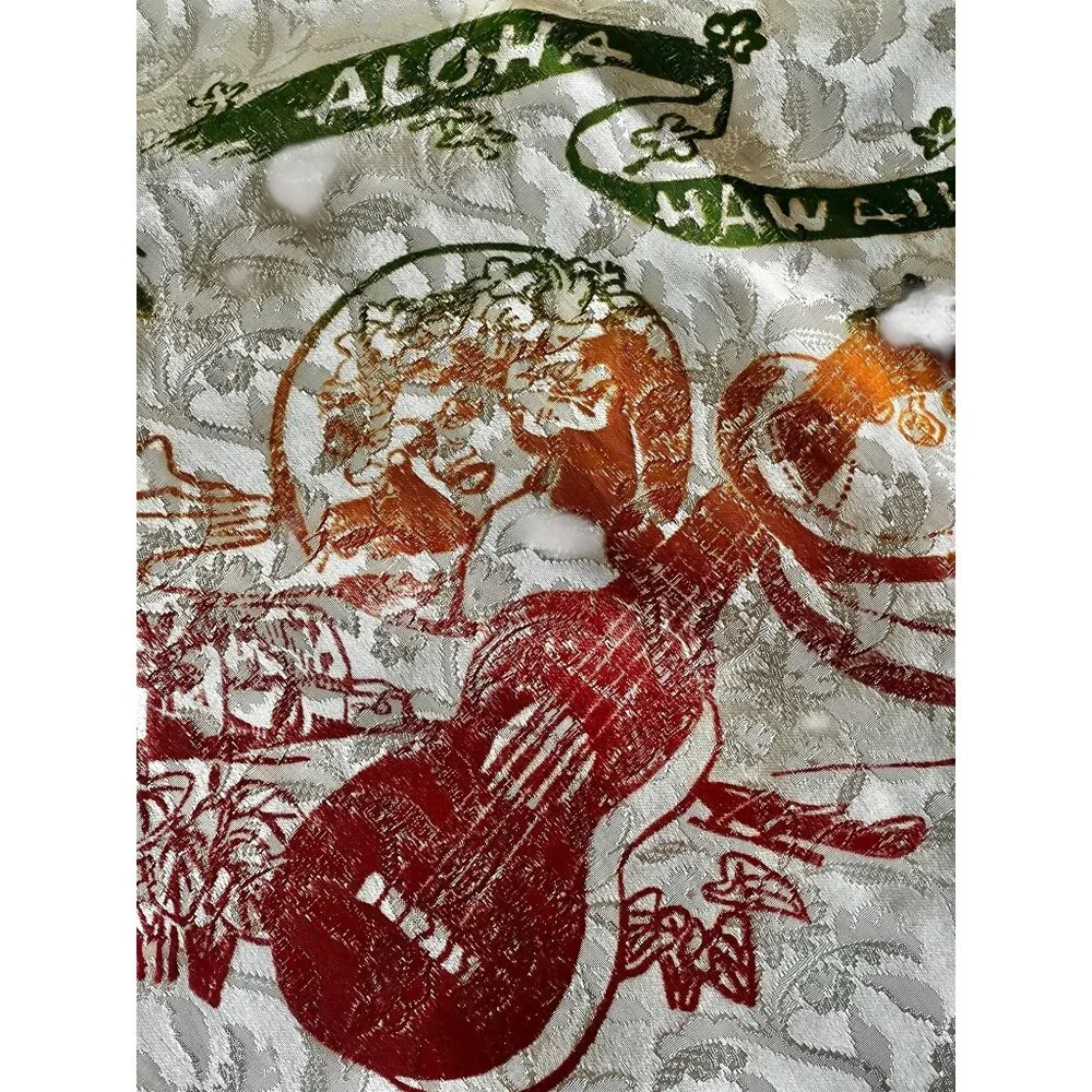 Vintage Hawaiian Tablecloth & Napkins Set Hula Girl Hibiscus Design 47x47 12